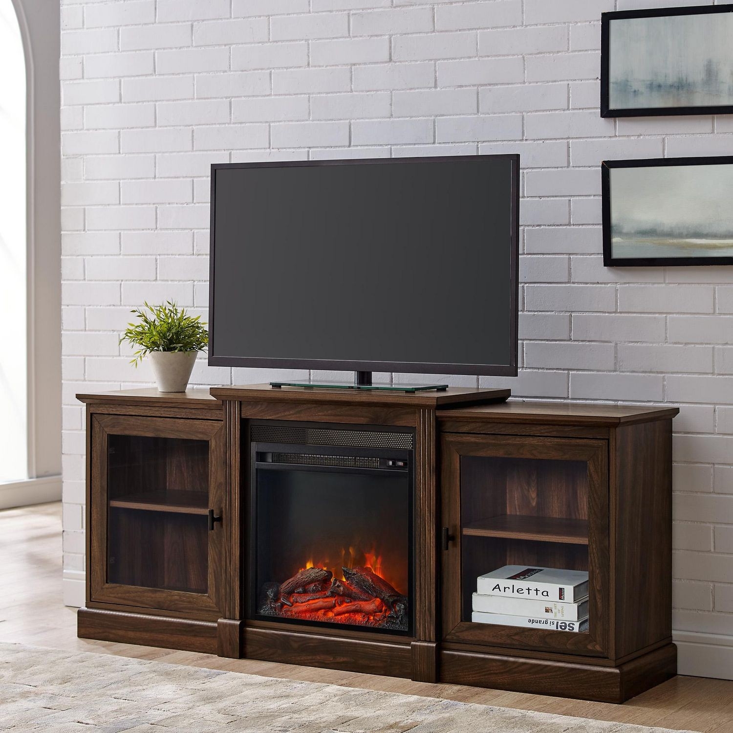 alluring 60" classic tiered top fireplace tv console dark walnut | walmart canada walmart entertainment center with fireplace photo