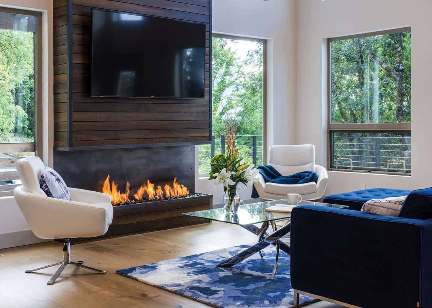 alluring luminous hillside home in oregon takes advantage of its stunning living room layout with fireplace and tv pics