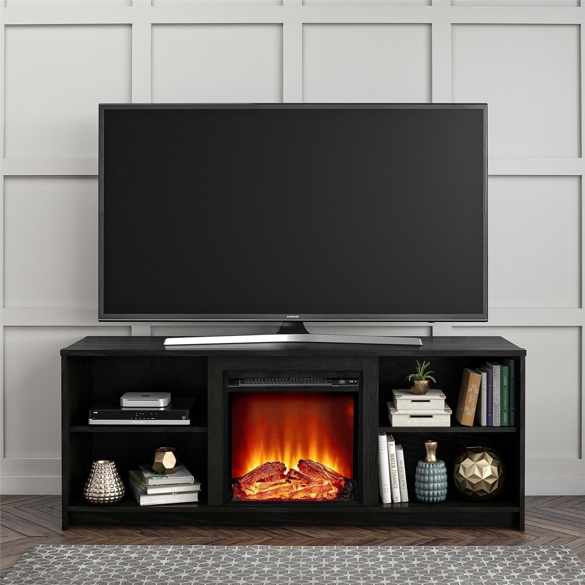 alluring mainstays fireplace tv stand for tvs up to 65", black oak walmart walmart electric fireplace tv stand picture