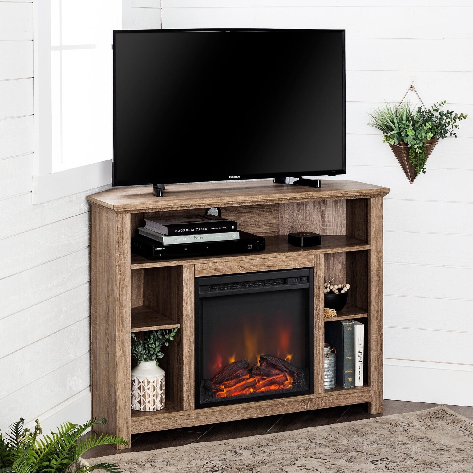 alluring middlebrook designs 44" highboy corner fireplace tv stand driftwood fireplace with tv stand picture