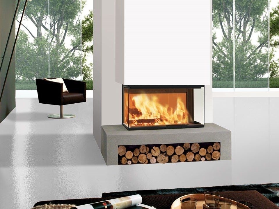 alluring wood burning 3 sided fireplace windo3 85edilkamin | glass fireplace two way wood fireplace photo