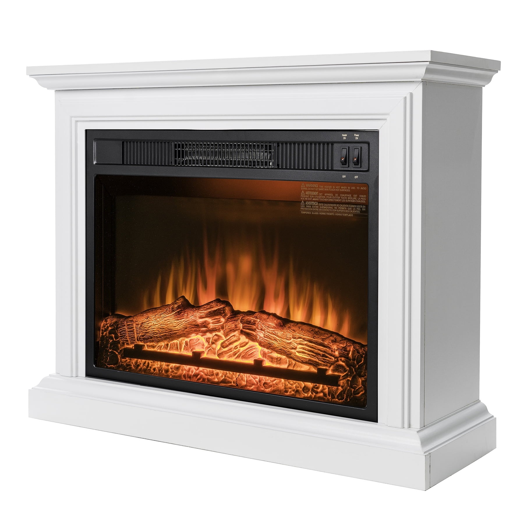 amazing akdy fp0090 32" electric fireplace freestanding white wooden mantel electric fireplace logs with heat image