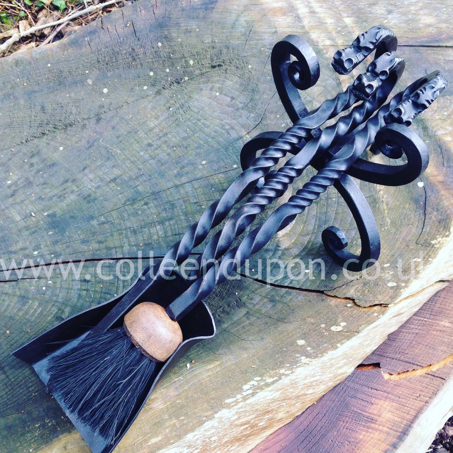 best dragon head fire set, hearth tidy, dragon fire tools companion set blacksmith made fireplace tools photo