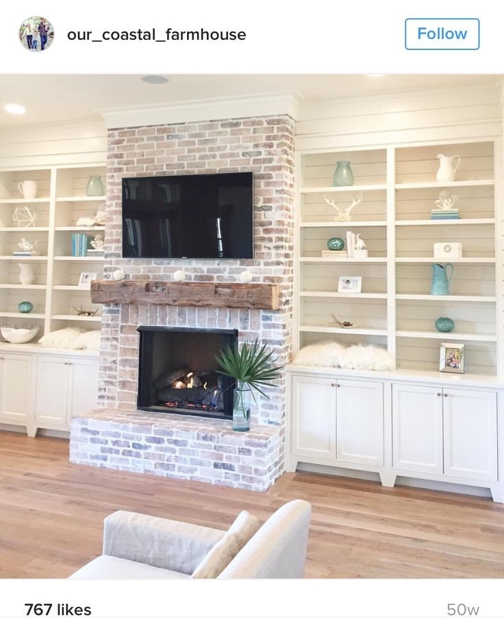 best floors again! | brick fireplace makeover, fireplace built ins floor to ceiling fireplace makeover photo