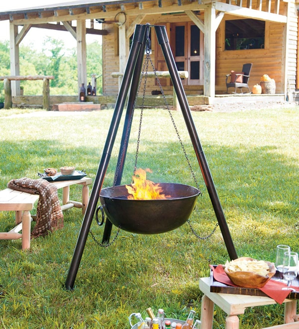 best steel campfire cauldron tripod fire pit with cooking grill grate outdoor fireplace cooking grates photo