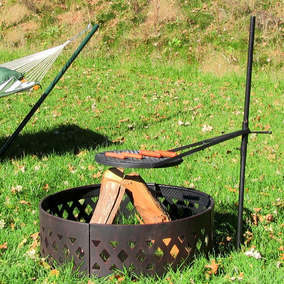 best sunnydaze portable adjustable 360 degree swivel rotating fire pit outdoor fireplace cooking grates picture