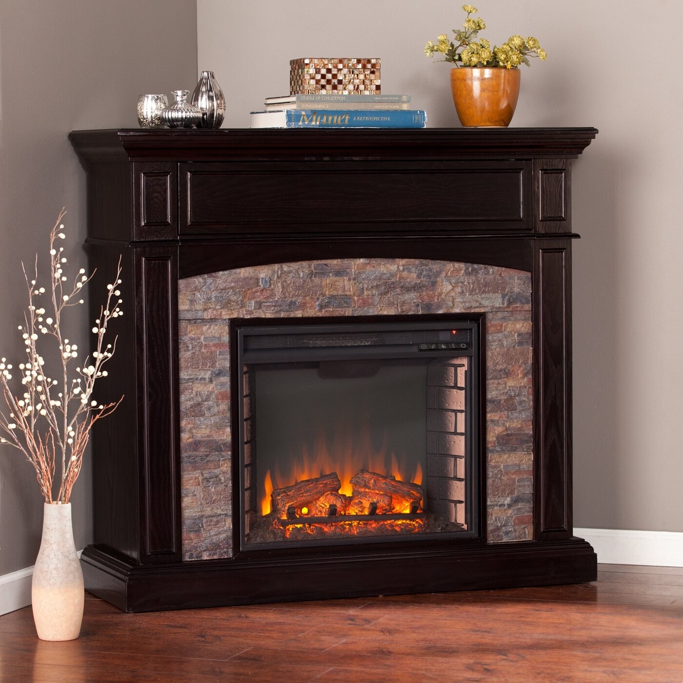 best three posts yvonne faux stone corner electric fireplace &amp; reviews | wayfair fake stone for fireplace photo