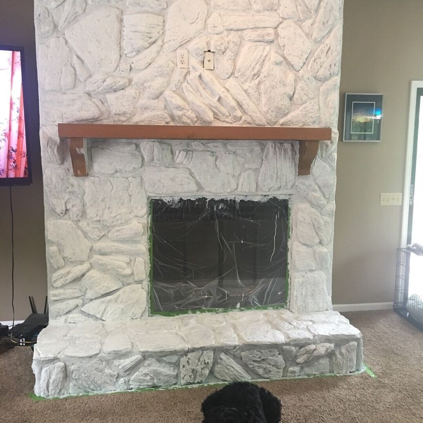best whitewashed faux stone fireplace | faux stone fireplaces, white stone painting stone fireplace white pics