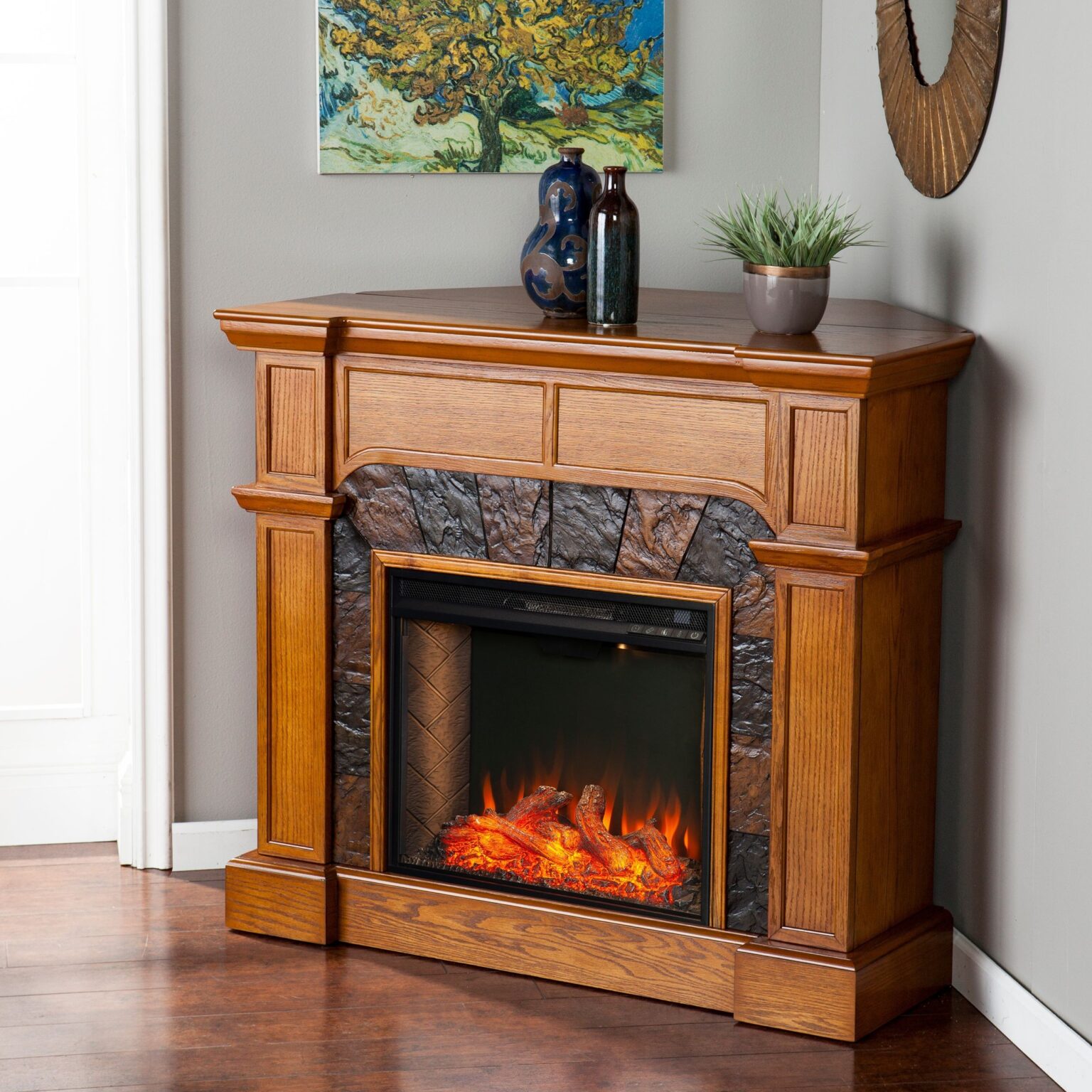 brilliant bofyre corner convertible smart fireplace w/ faux stone surround fake fire for fireplace picture