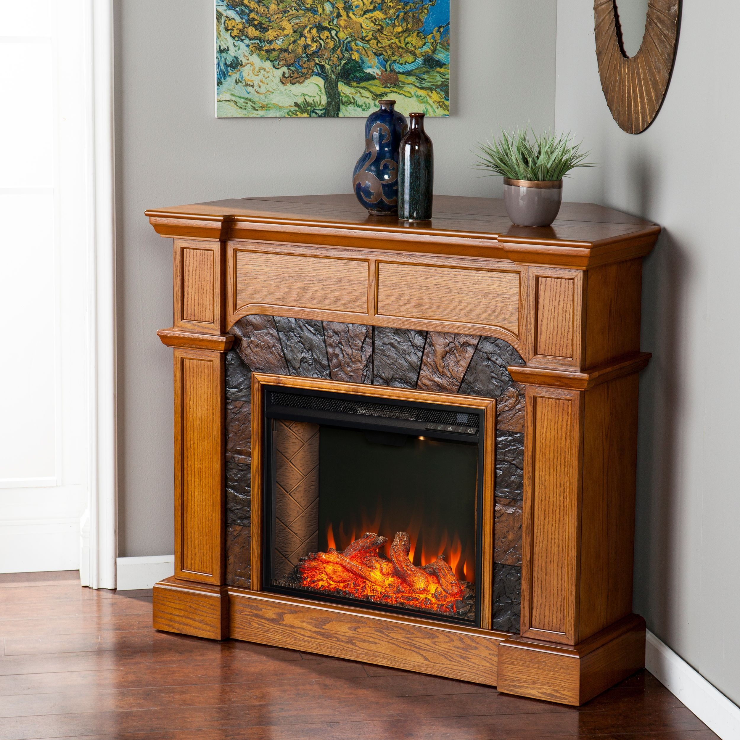 brilliant bofyre corner convertible smart fireplace w/ faux stone surround fake fire for fireplace picture