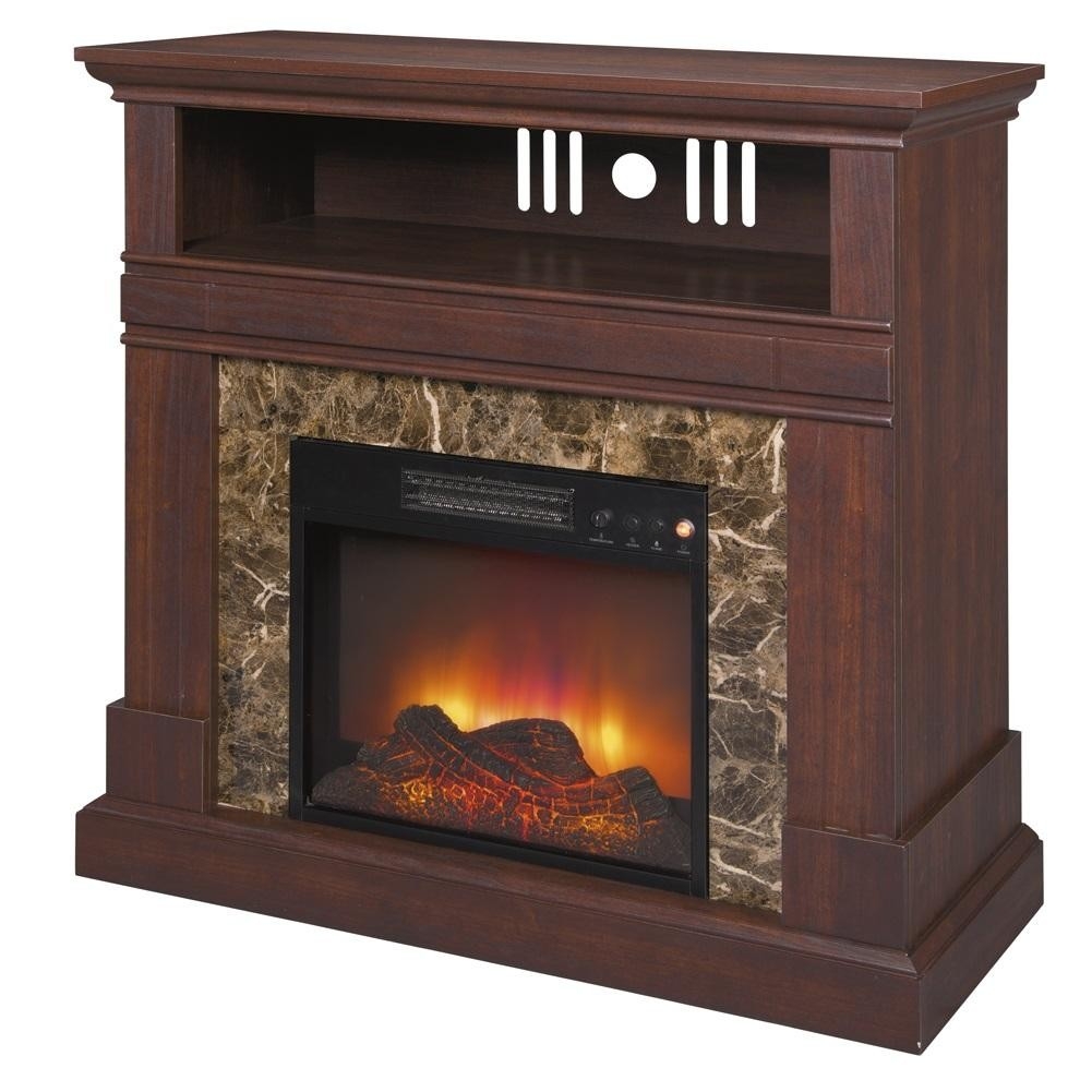 brilliant new 36" electric fireplace tv stand walnut finish faux marble accent stone electric fireplace tv stand image