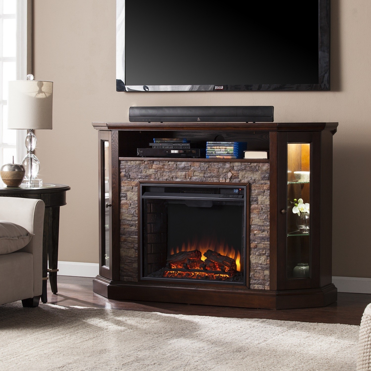 buy 52 25" redden corner convertible electric media fireplace white or corner electric fireplace tv stand image