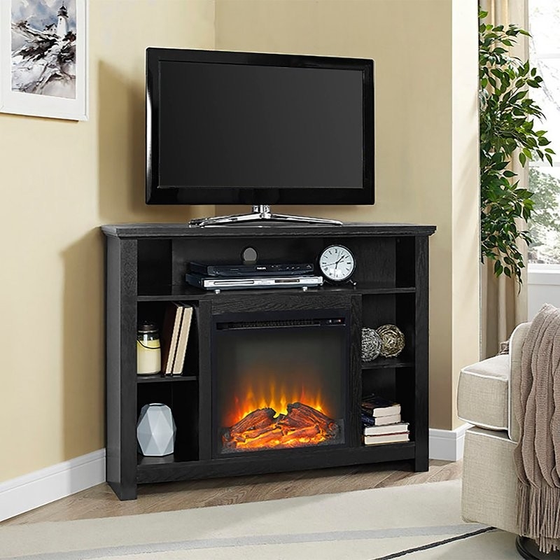 buy black corner highboy 44 inch fireplace tv stand | rc willey furniture store corner tv stands with fireplace pics