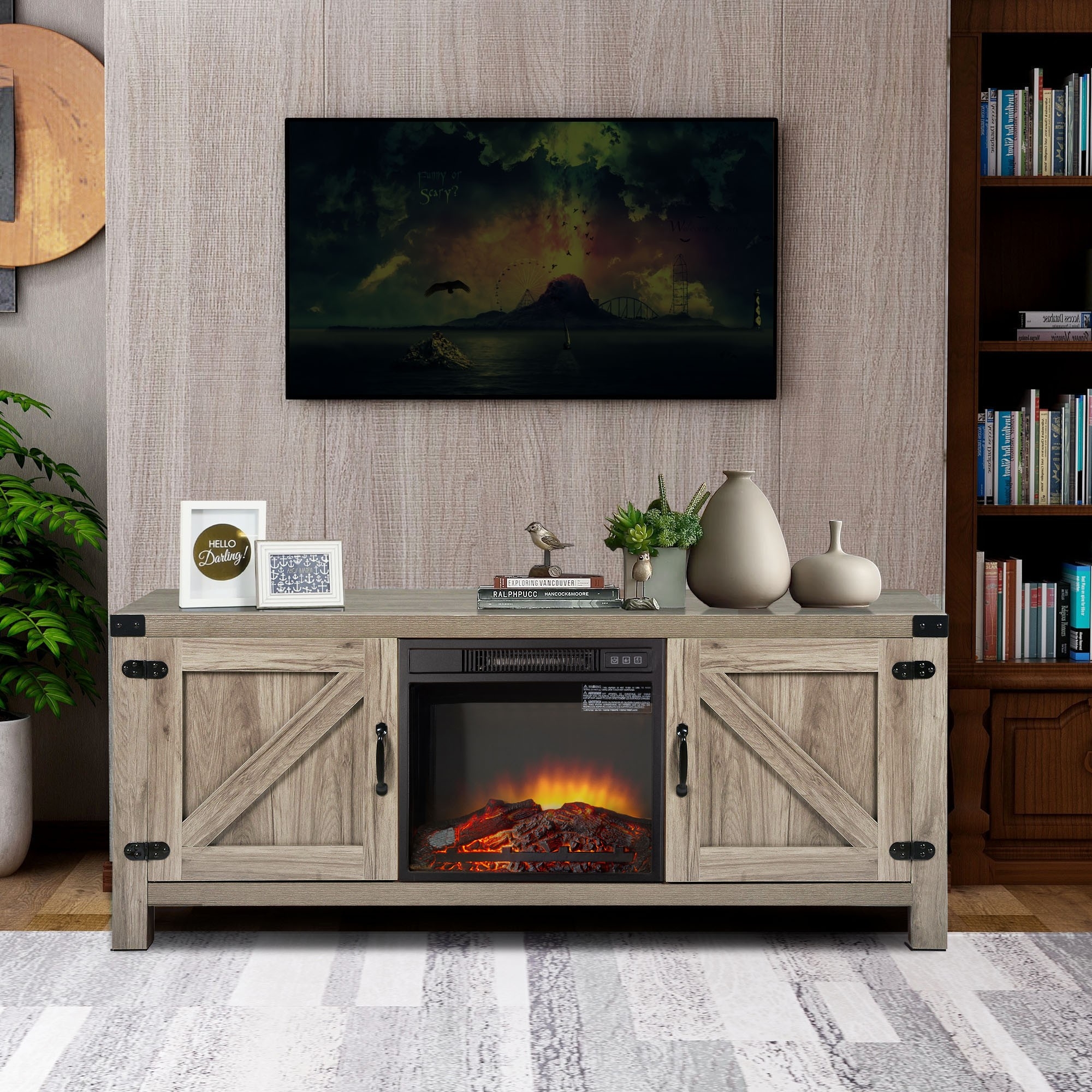 buy seventh electric fireplace tv console for tvs up to 65", farmhouse barn entertainment centers with fireplaces photo