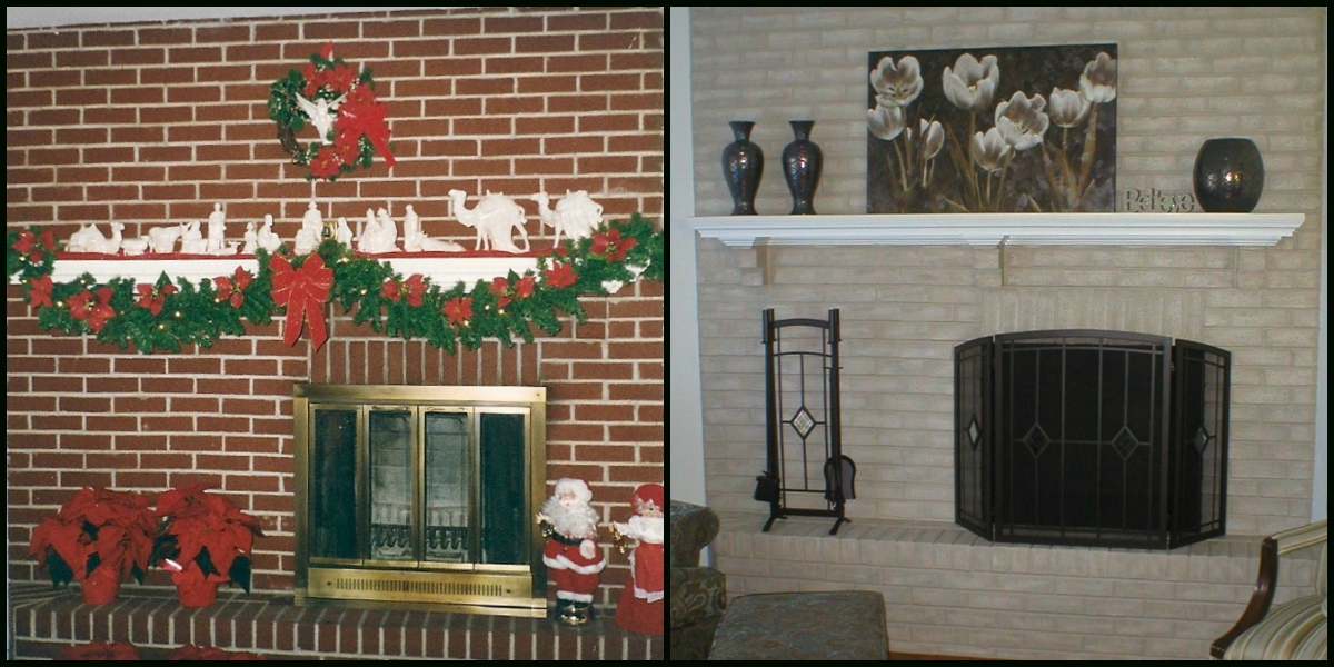 cheap fireplace decorating: new look to my outdated brick fireplace what color should i paint my brick fireplace image