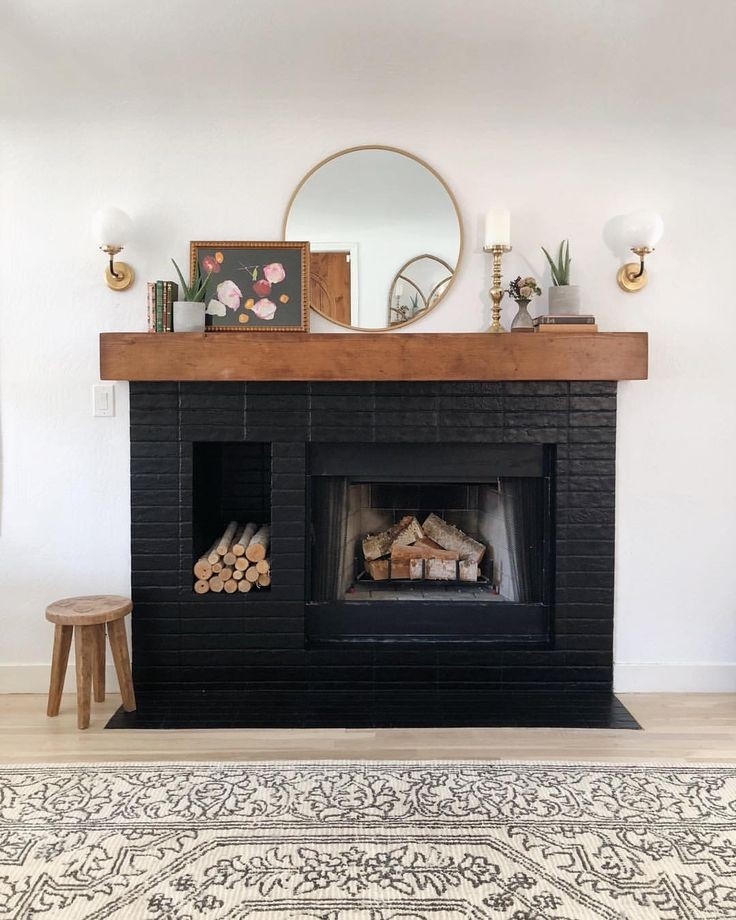excellent black brick fireplace with wood mantel gorgeous contrast! #boho # mantels for brick fireplaces picture