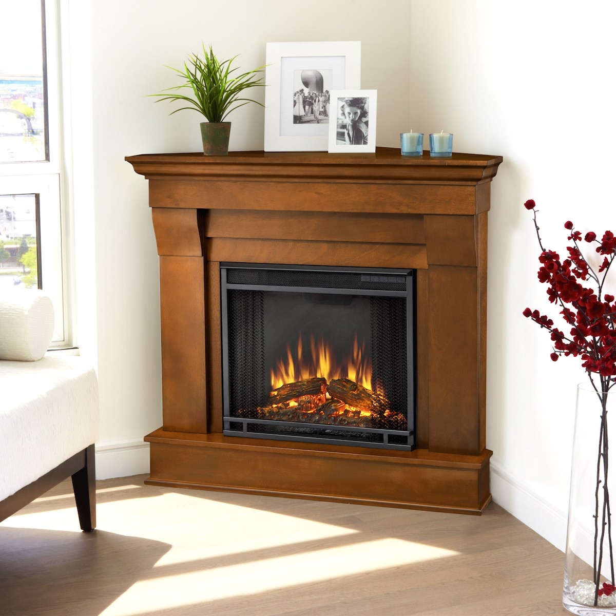 excellent real flame chateau corner electric fireplace in espresso electric fireplaces direct outlet image