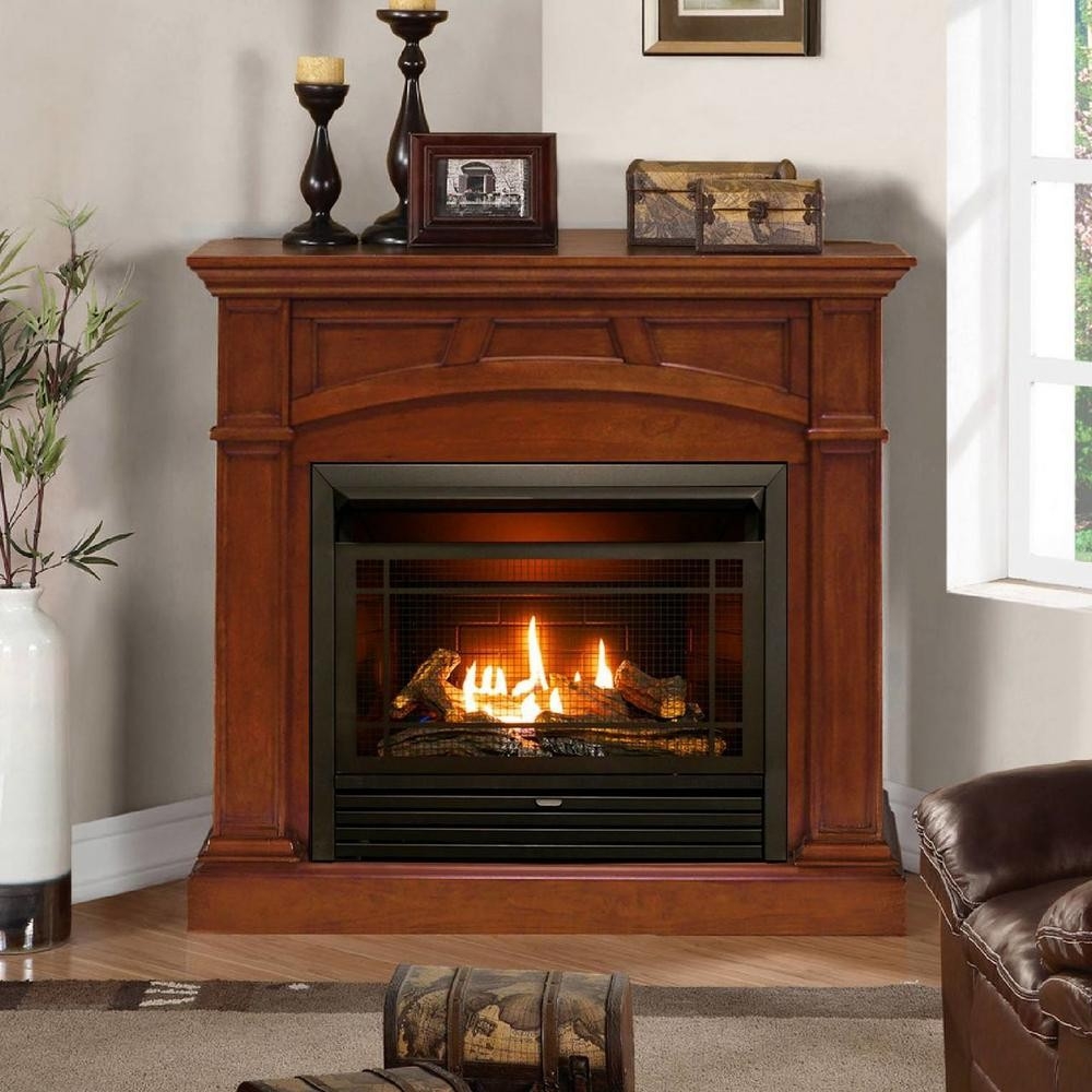 fantastic duluth forge 44 in ventless dual fuel gas fireplace in heritage cherry heater fireplace home depot image