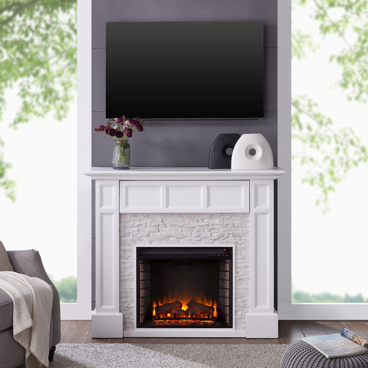 fantastic harper blvd johnesborough faux stone media electric fireplace, white fake fire for fireplace photo