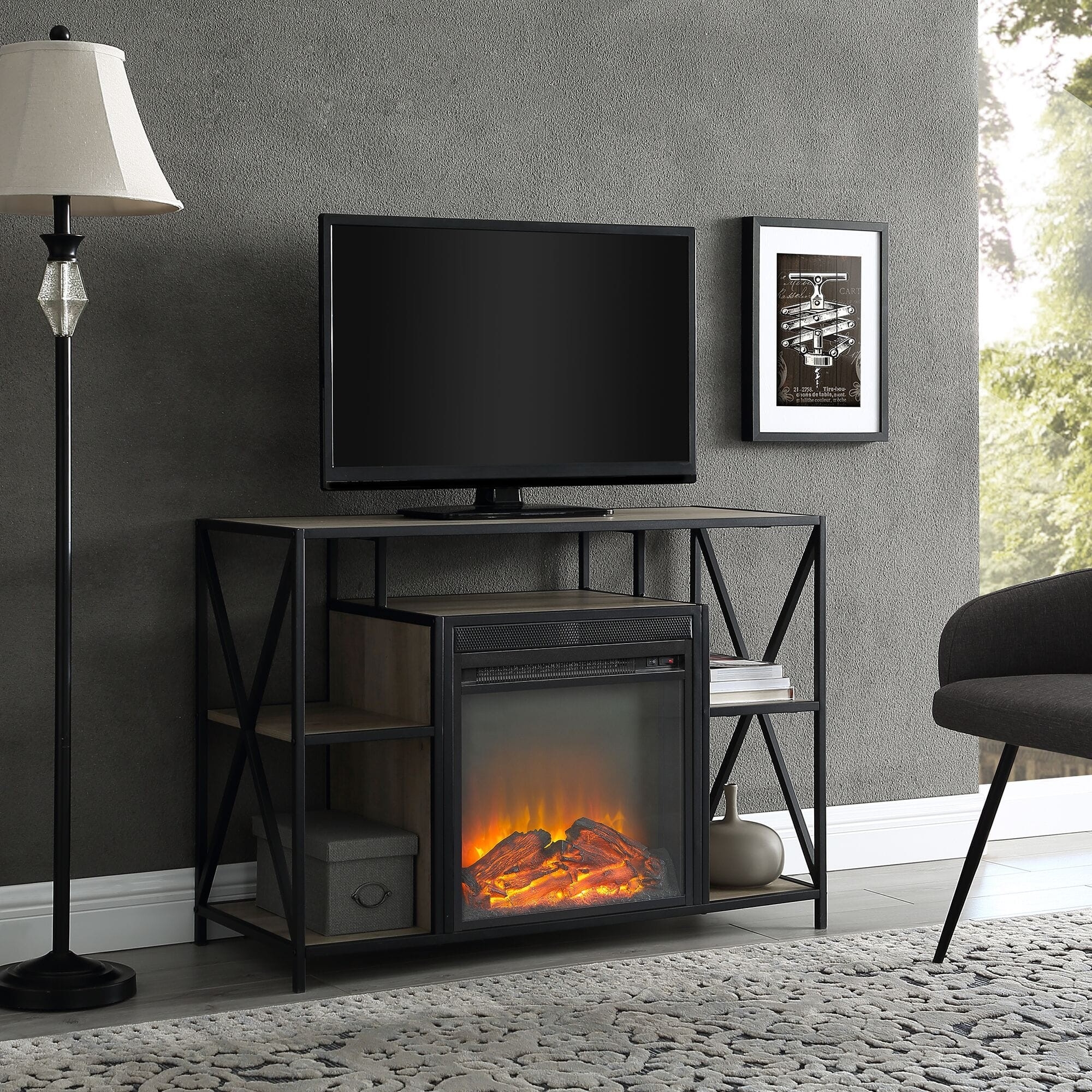 fascinating 40 inch rustic industrial fireplace tv stand grey washwalker edison cheap fireplace tv stands picture