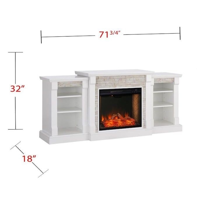 good boston loft furnishings 71 75 in w white with white faux stone fan lowes fireplace entertainment center image