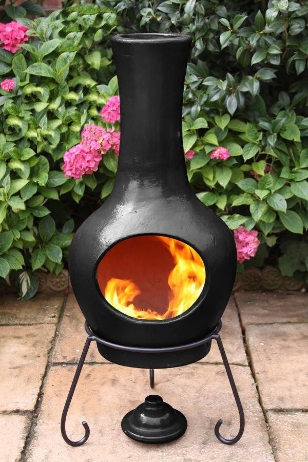 gorgeous large contemporary clay chimenea in black | clay chiminea, chiminea ceramic chiminea outdoor fireplace pics