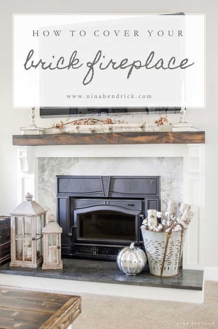 image of how to cover your brick fireplace | modern farmhouse style | brick how to cover a brick fireplace pics