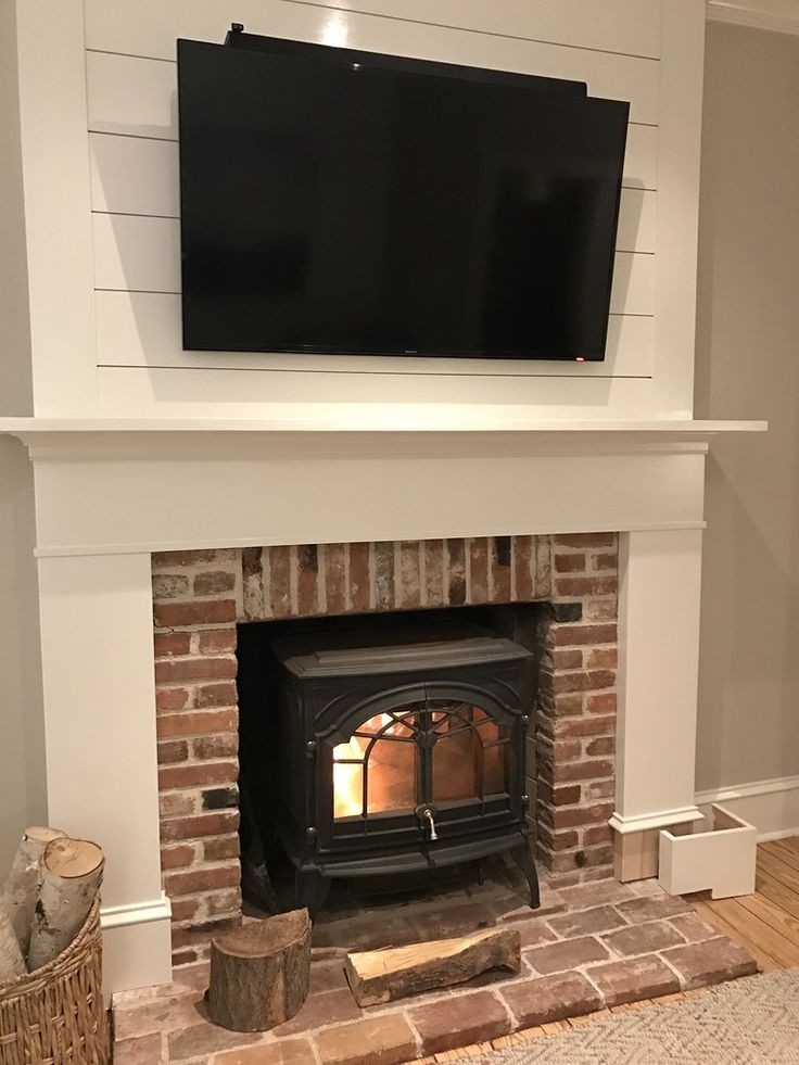 lowes a custom diy fireplace mantel beneath our shiplap old town home | diy how to cover old brick fireplace photo