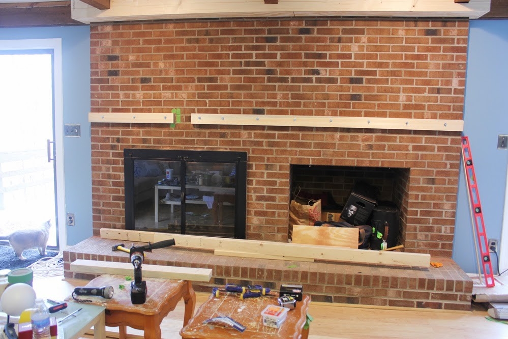 lowes *the handcrafted life*: {rewind} building a fireplace facade attaching mantle to brick fireplace image