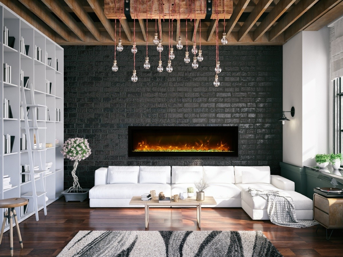 marvelous amantii 60" electric fireplace, sym 60 b, built in with glass &amp; black photos of fireplaces in homes photo