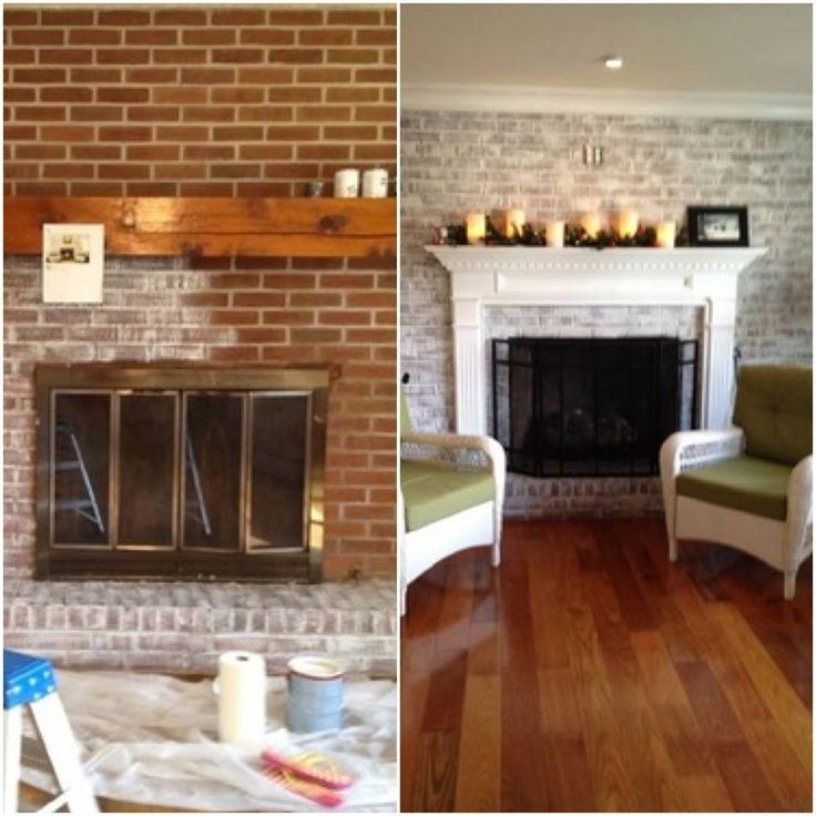 marvelous brick fireplace makeover, white wash brick fireplace, brick fireplace wall sponge painting brick fireplace picture