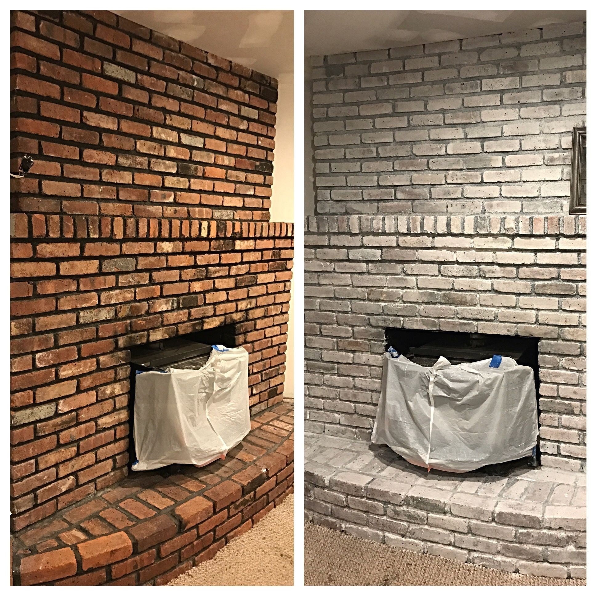 outstanding before and after den fireplace whitewashing took 4 hours paint on painting red brick fireplace before after photo