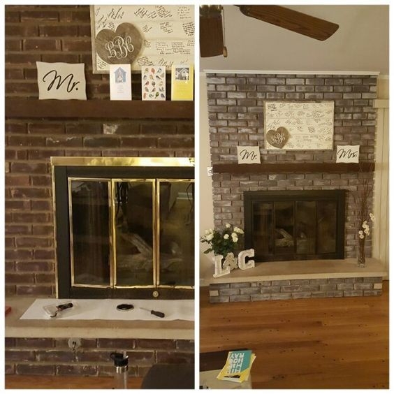 picture of fireplace update: painted brass covers with rustolium high heat black spray paint for fireplace doors pics