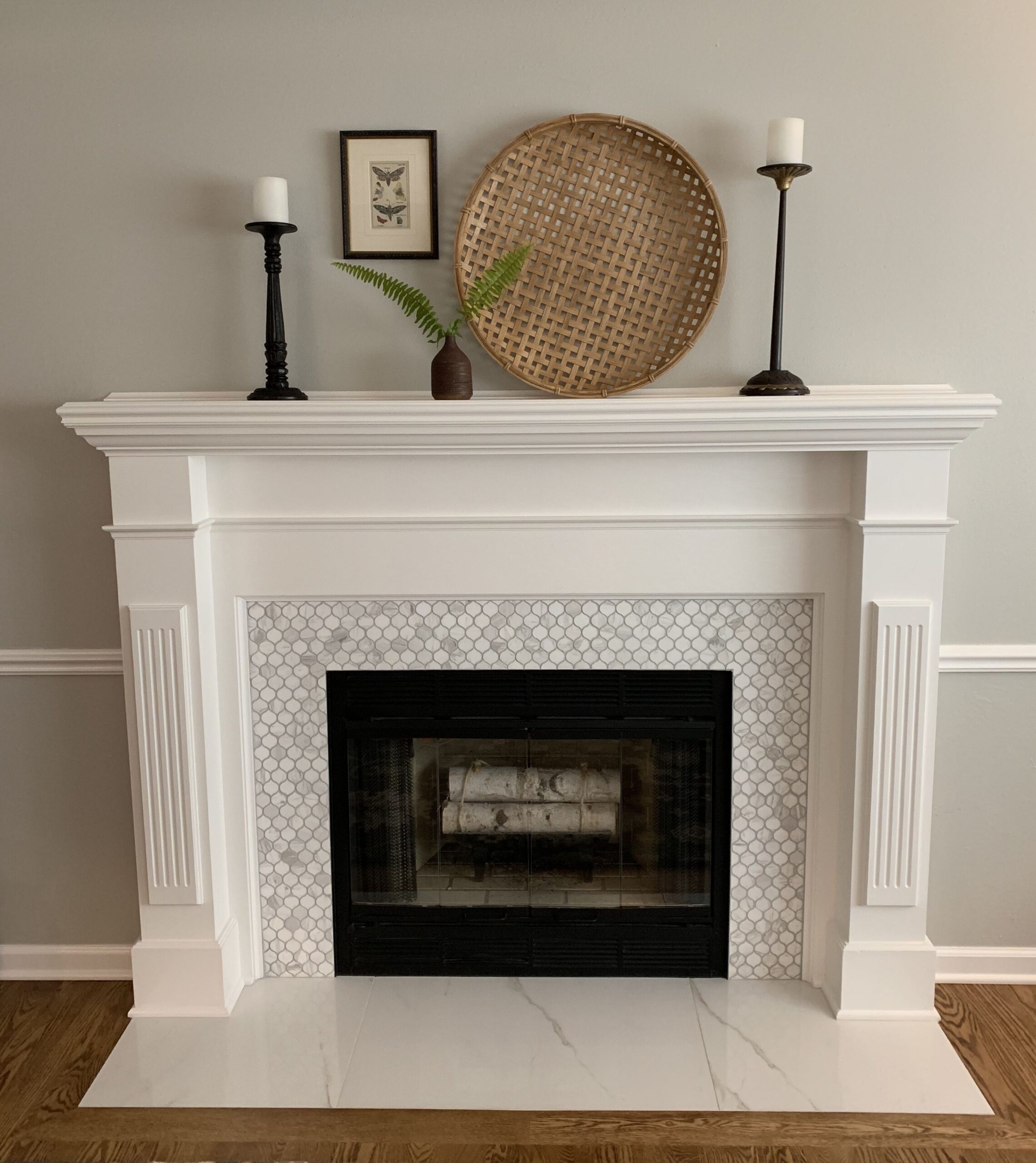 picture of marble mosaic fireplace | mosaic tile fireplace, white fireplace porcelain tile fireplace ideas pics