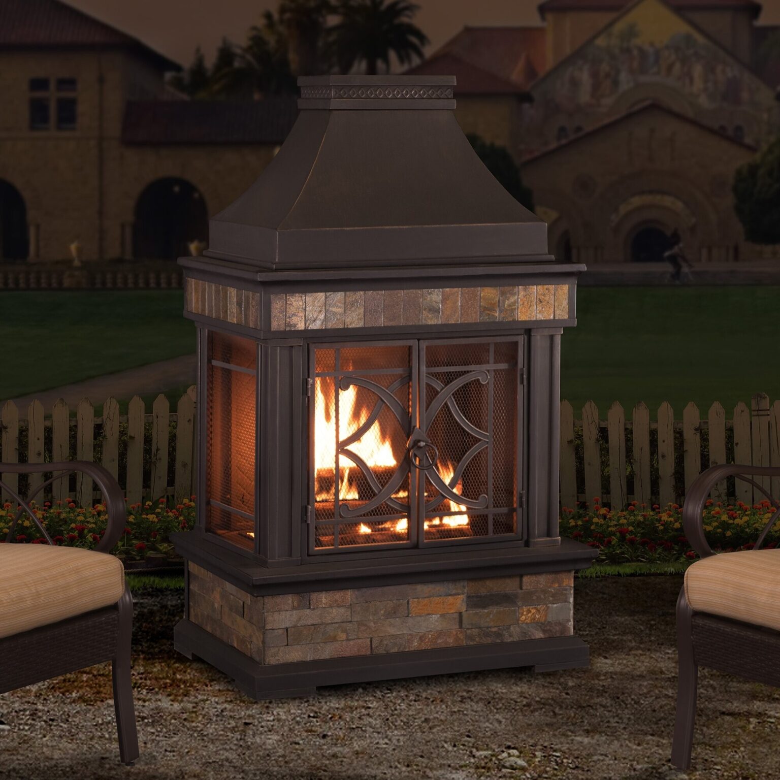 picture of sunjoy heirloom steel wood burning outdoor fireplace &amp; reviews | wayfair outdoor wood burning fireplaces pics