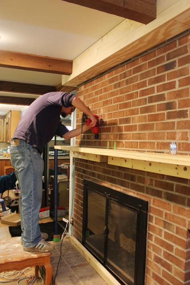 picture of *the handcrafted life*: {rewind} building a fireplace facade attaching mantle to brick fireplace image