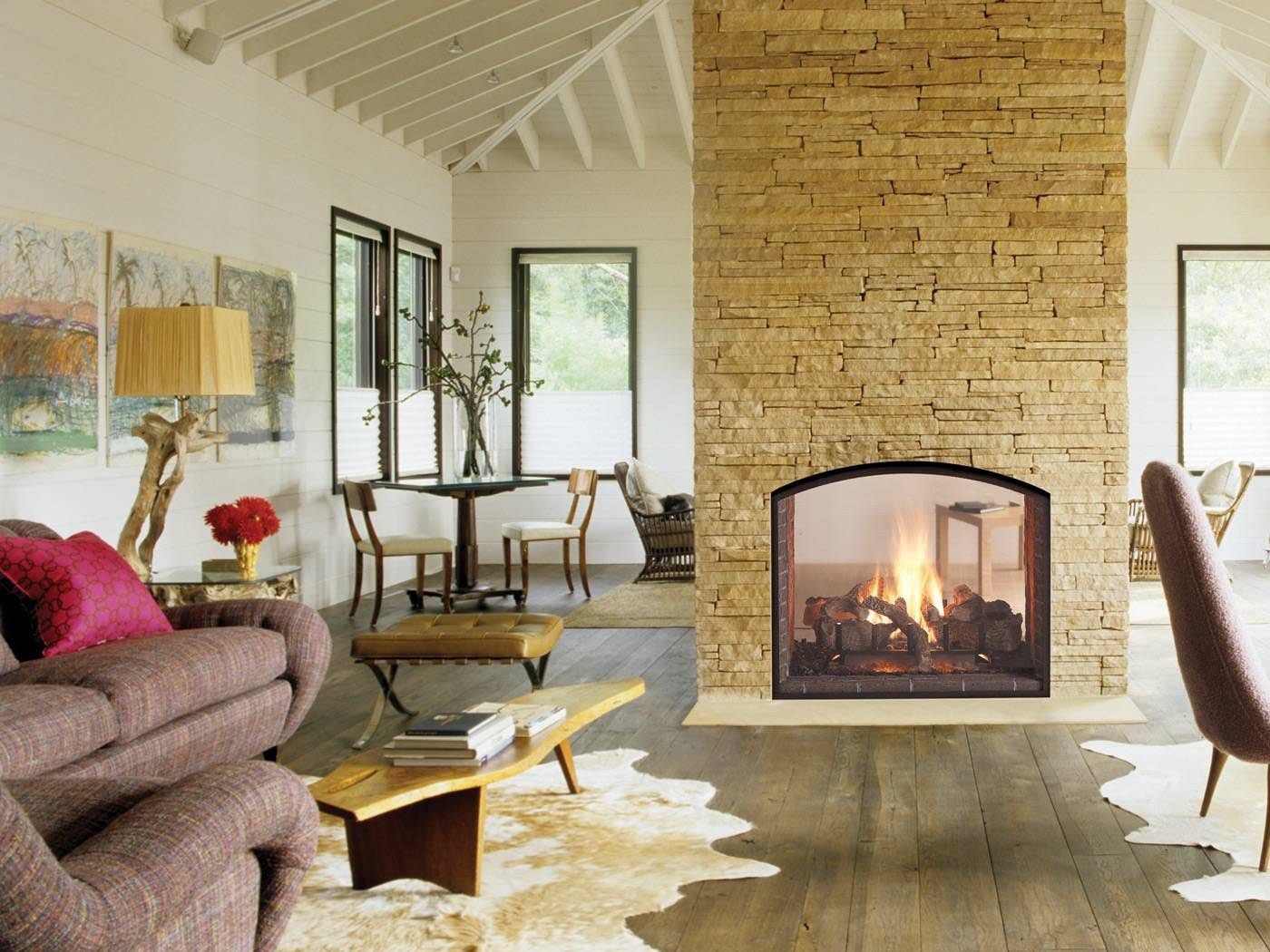 picture of when a 2 sided fireplace is preferable option | fireplace designs two sided fireplace inserts wood burning image