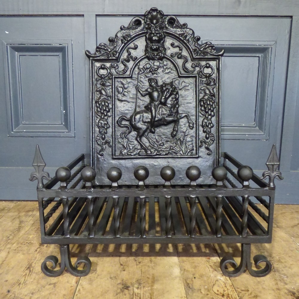 splendid reclaimed cast iron fire screen back plate horse and rider rwi5039 cast iron fireplace plate picture