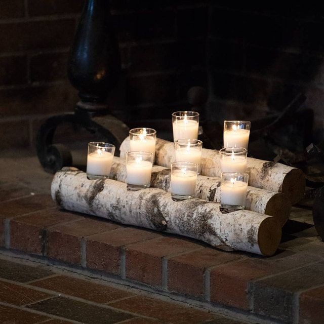 stunning birch wood fireplace logs 9 tea light candle holder rustic | etsy candle holder for inside fireplace photo