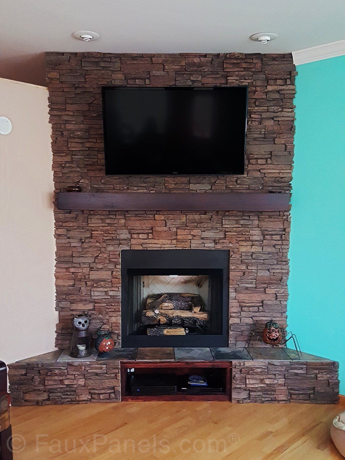 stunning fireplace photos: ideas with brick &amp; stone faux panels® | faux panels rock fireplace design ideas photo
