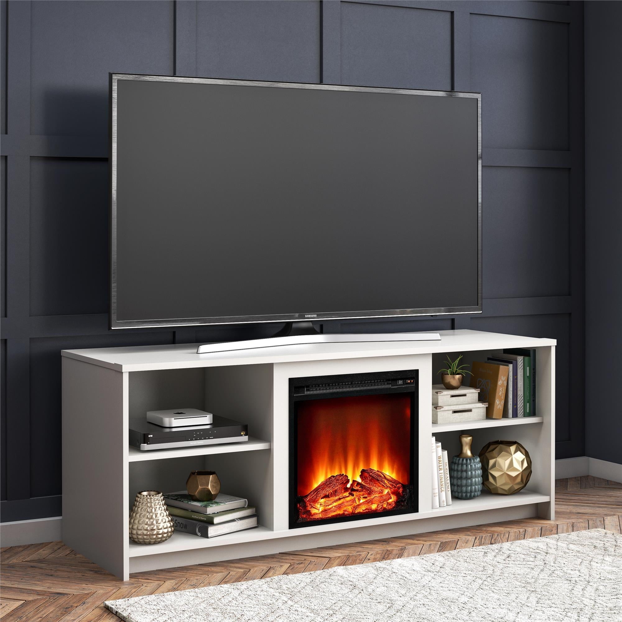 stylish mainstays fireplace tv stand for tvs up to 65", white walmart fireplace with tv stand pics