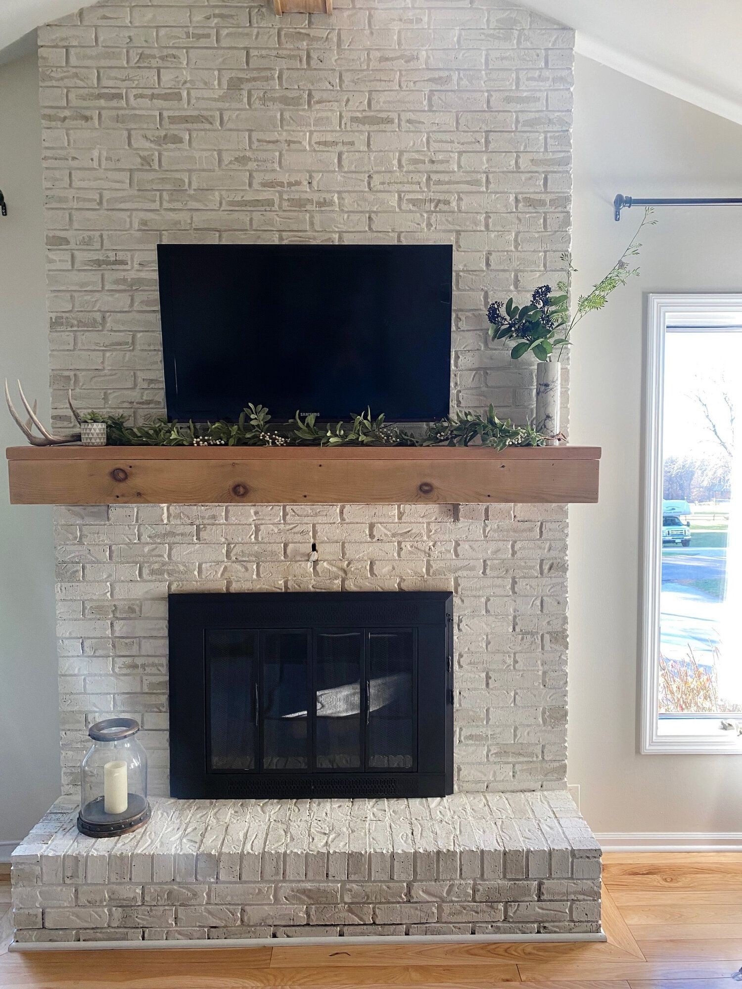 wonderful how to mount a tv over a brick fireplace — amanda katherine | painted how to mount a tv on a brick fireplace image