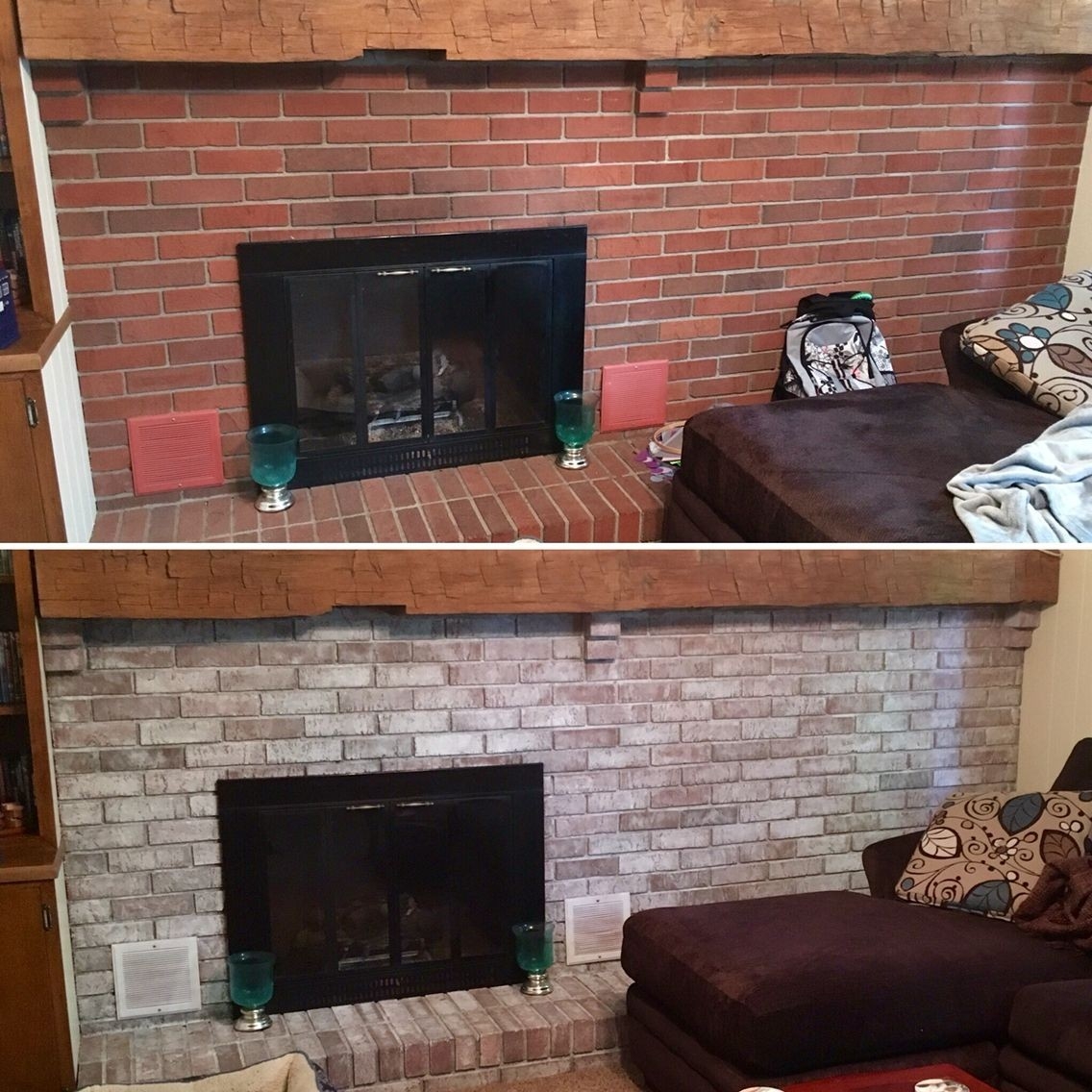 wonderful white washed brick fireplace before and after super easy instructions painting red brick fireplace before after picture
