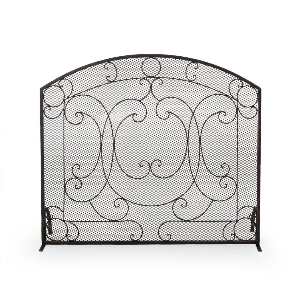 alluring noble house burnell black brushed gold metal 1 panel fireplace screen fireplace screen home depot picture