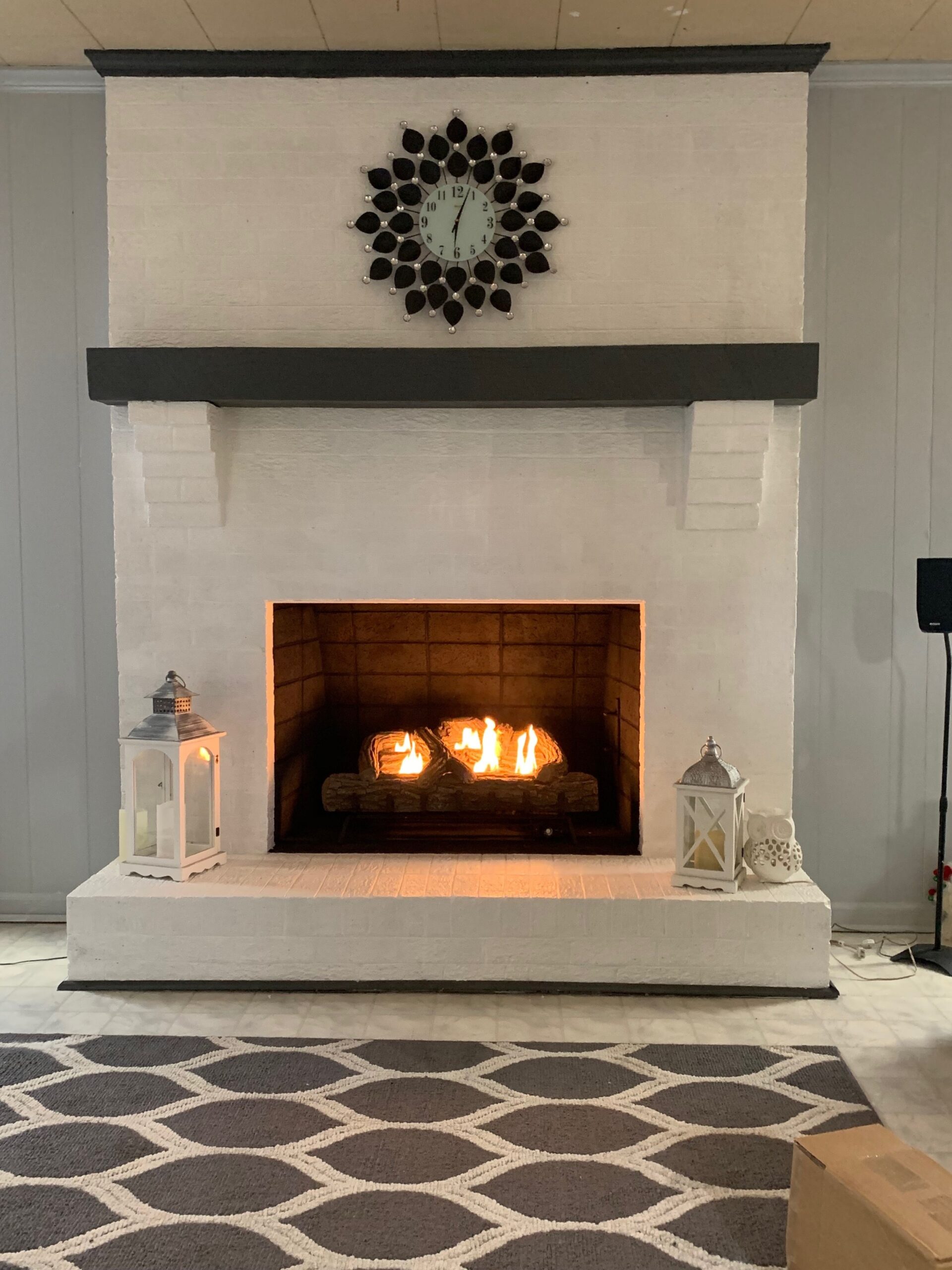 alluring painted our old brown brick fire place white and dark gray | grey what color to paint a brick fireplace photo