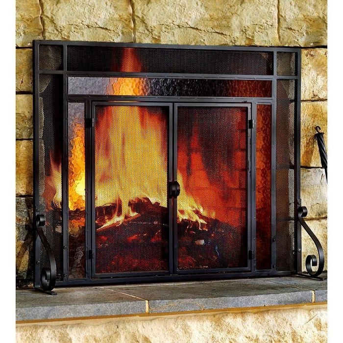 amazing 2 door steel fireplace fire screen with tempered glass accents, black plow and hearth fireplace screens photo