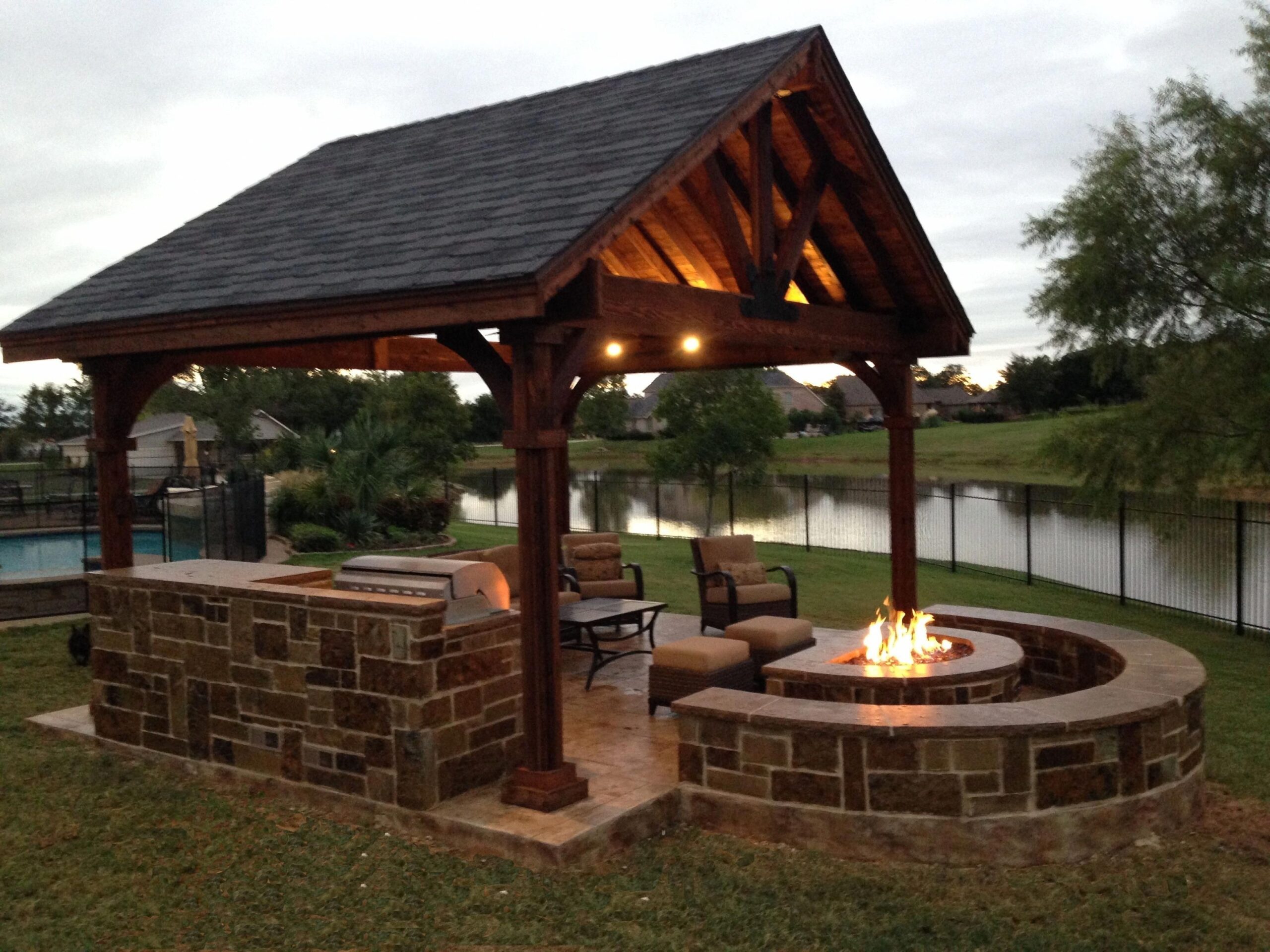 amazing or attached like this! outdoor kitchen fire pit/seating area gazebo plans with fireplace image