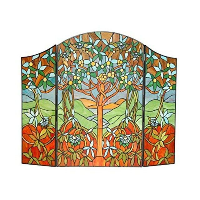 astonishing chloe lighting eden stained glass 3pcs folding fireplace screen 44x35 stained glass fireplace screens sale photo
