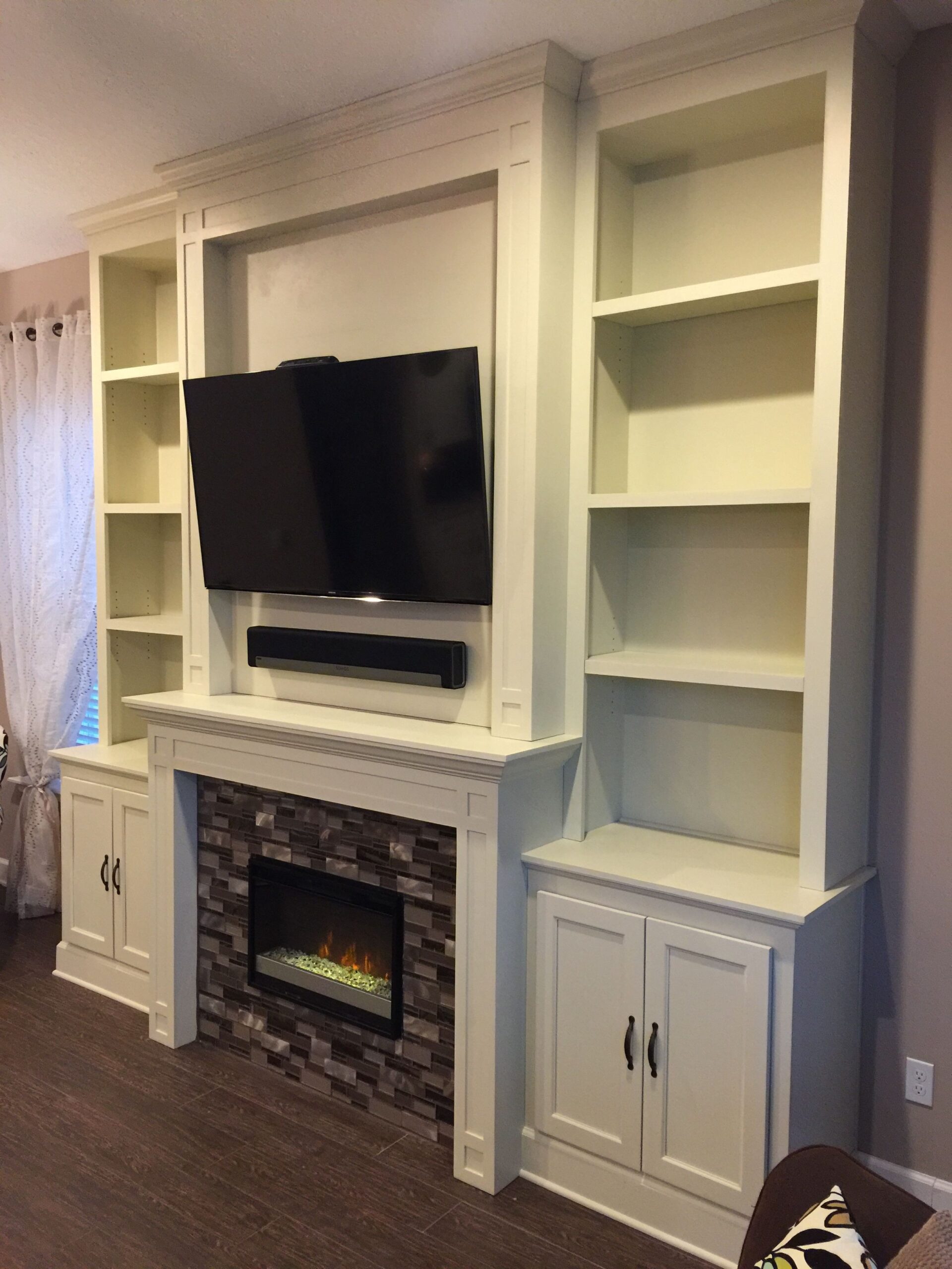 astonishing custom fireplace, electric fireplace, tile surround, built in bookcases fireplace built in cabinets ideas photo