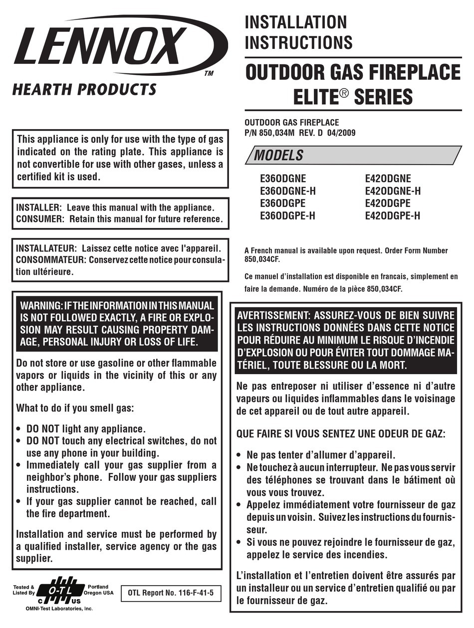 astonishing lennox hearth products elite e36odgne installation instructions manual lennox gas fireplace manual photo